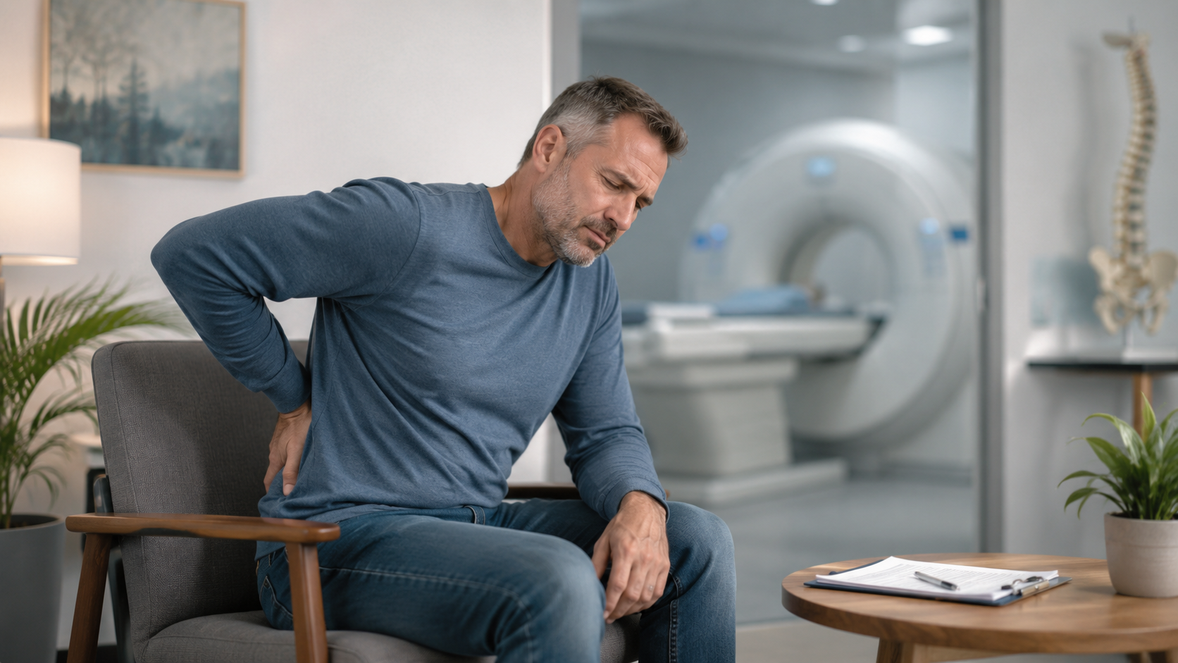 Patient experiencing worsening back pain while waiting for an MRI appointment in Burlington, Ontario
